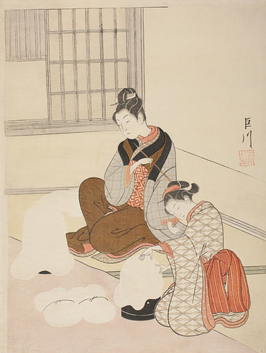 Suzuki Harunobu - Evening Snow on a Floss Shaper (Nurioke no... (1)