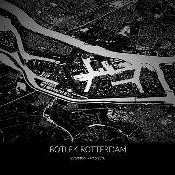 Zwart-witte landkaart van Botlek Rotterdam, Zuid-Holland. van Rezona