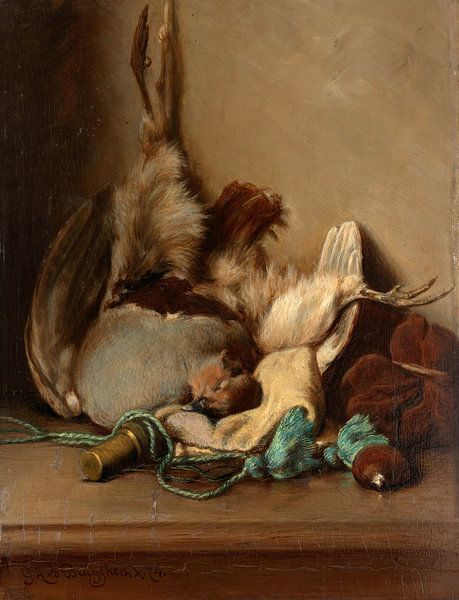 Still life with Wood Pigeon and Powder Horn, Guillaume Anne van der Brugghen by Masterful Masters