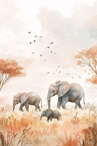 Olifantenfamilie in de savanne