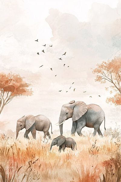 Elephant family in the savannah by Imperial Art House