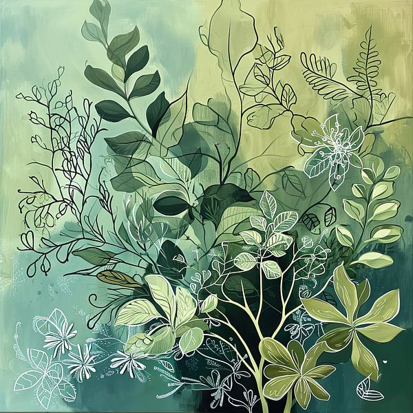 Graphic Green Flora par Peintures accrocheuses