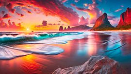 Strand met zonsondergang