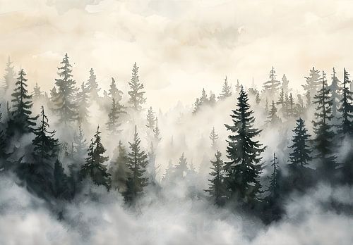 Watercolour pine forest