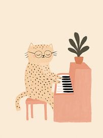 Cat Playing Piano Illustration – Cute Musical Animal Nursery by StudioRemier