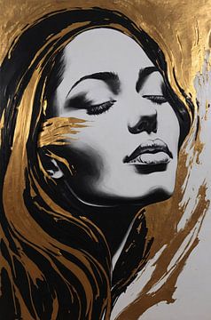 Portret van Vrouw met Gouden Slierten van Art & Soul Creations
