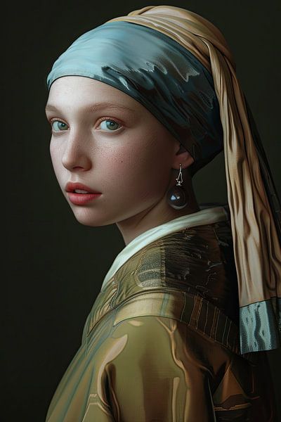Zijdeachtige verleiding - Hyperrealistisch portret van het meisje met de parel van Poster Art Shop