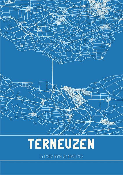 Blauwdruk | Landkaart | Terneuzen (Zeeland) van Stad & Wand