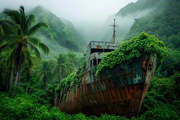 Bouwvallig schip op het platteland van Poster Art Shop