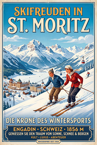 Skiing fun in St. Moritz by Theodor Decker