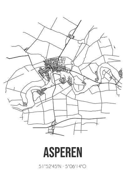 Asperen (Gelderland) | Landkaart | Zwart-wit van Stad & Wand