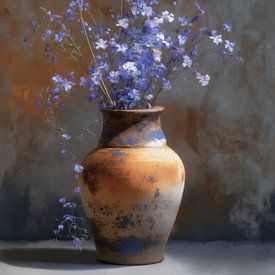 Terracotta Blue Vase van Blikvanger Schilderijen