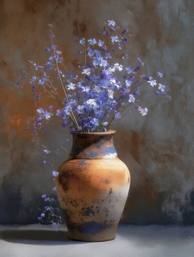 Terracotta Blue Vase by Eye catching paintings