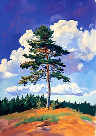 Einsame Kiefer unter weitem Himmel von NJ Midnight Studio