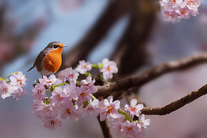 Rotkehlchen auf einem Ast im Frühling Illustration