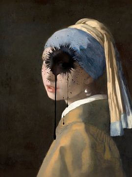 „Das Mädchen mit dem Perlenohrring“ von Vermeer, Schwarztinte von OEVER.ART