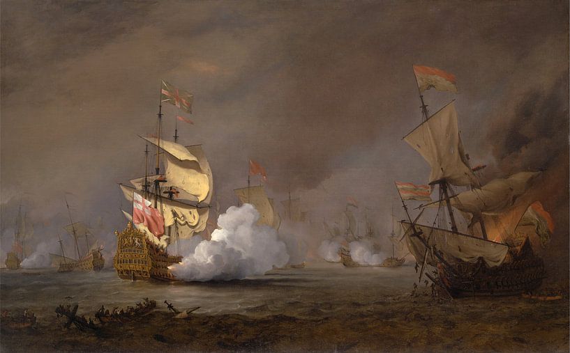 Seeschlacht im Englisch-Niederländischen Krieg, Willem van de Velde der Jüngere von Meisterhafte Meister