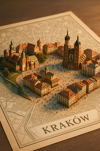 Krakau 3D-Karte Diorama Wandbild | Historischer Hauptplatz Druck