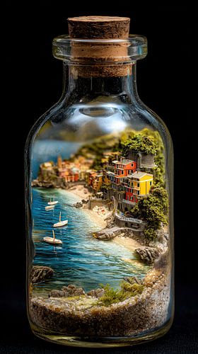 Die Küste des Gardasees in Italien in einer Glasflasche