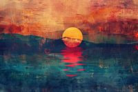 Abstract colourful sunset over water
