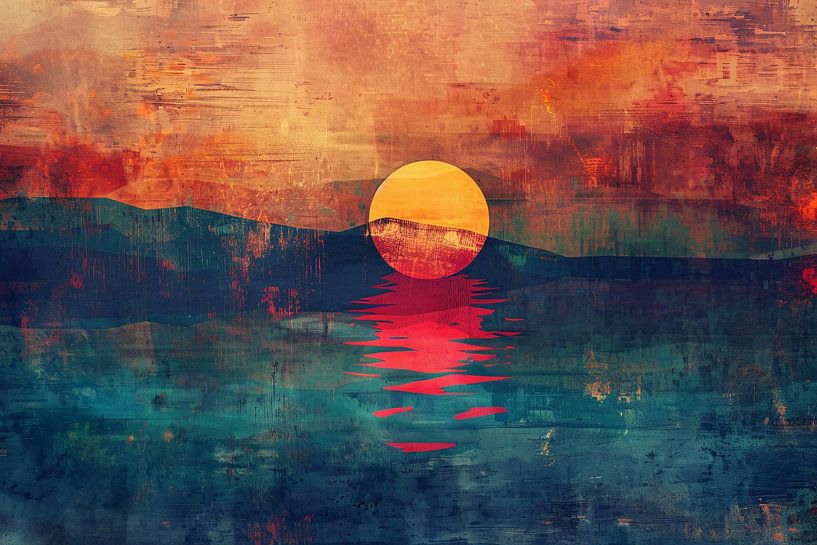 Abstract colourful sunset over water by Art & Soul Creations