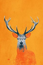 Hirsch in Contrast Silent Power auf Orange von Eva Lee