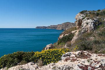 Rocky coastline and the calm blue Mediterranean Sea by Adriana Mueller
