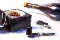 Tobacco pipe, champagne, tobacco