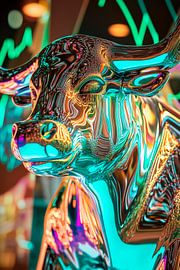 Glänzender Bullenkopf – Moderne Kunst von Poster Art Shop