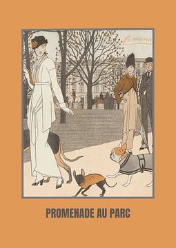 Promenade au parc - Ladies with dogs in the park - femina