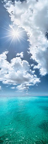 Turquoise blauwe gloeiende zee in het Caribisch gebied. Portret panorama