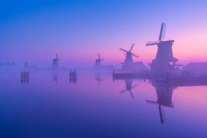 Moulins à vent pastel Zaanse Schans sur Albert Dros