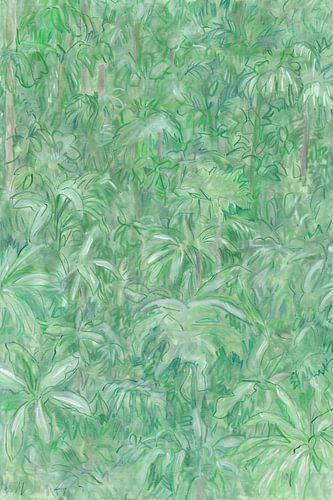 Realistisch schilderij van een groene bos
