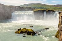 Powerful Godafoss waterfall in Iceland along the road