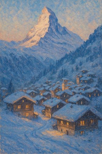Twilight Beneath the Matterhorn - Warme lichten in koude lucht