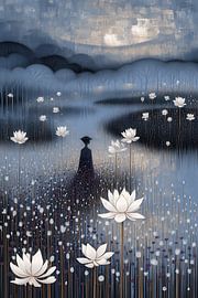 De mystieke lotusvijver bij zonsondergang van Matthias Hauser