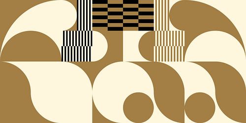 Abstracte retro geometrische kunst in goud, zwart en gebroken wit nr. 7