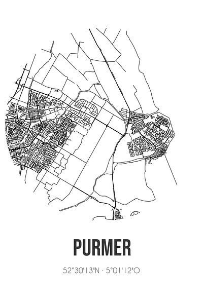 Purmer (Noord-Holland) | Map | Black and White by Prints of Place