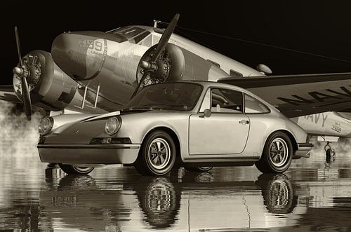 Zwart-wit foto van een Porsche 911