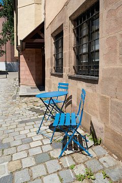 blue chairs and a table