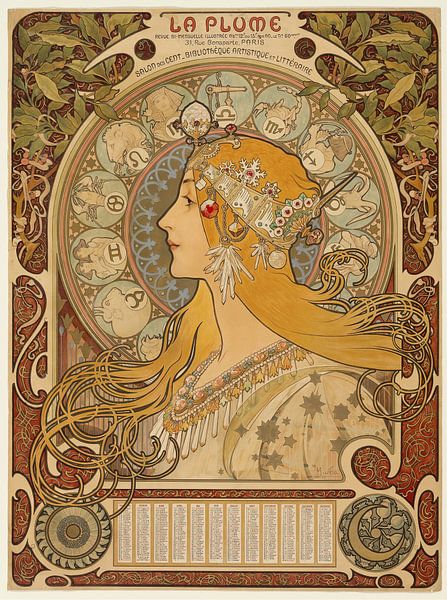 Zodiaque (La Plume) (1896-1897) van Alphonse Mucha van Peter Balan