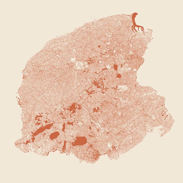 Water chart of Friesland in terracotta style by Maps Are Art