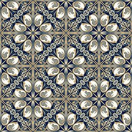 Nahtloses Muster Elegante Fliese - Klassisch Blau & Gold Ornamentales Design von Ruliyreed