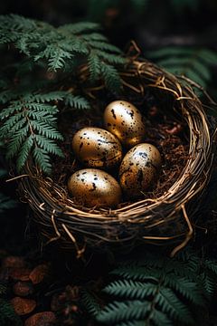 Gouden eieren in nestje van Digitale Schilderijen