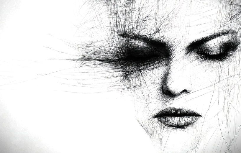 Woman in the confusion of thoughts by Frank Heinz