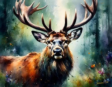 Wilde dieren in aquarel - Stag 3 van Johanna's Art