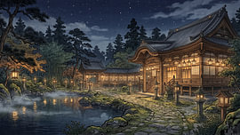 Starry Night Japanese Temple Garden by my pixel art