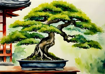 Bonsai boom aquarel schilderij van BRZ999