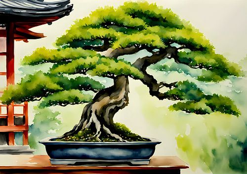 Bonsai Tree Watercolor Painting