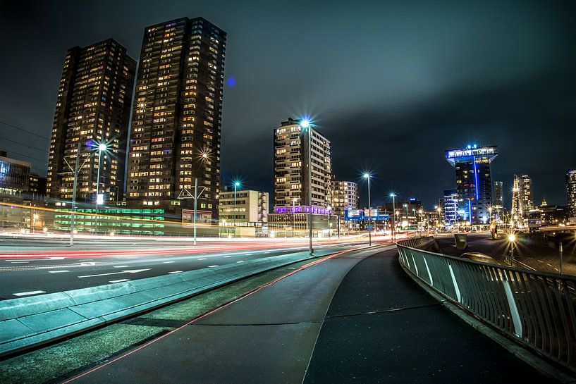 Street following light streak by Sebastiaan Hollaar